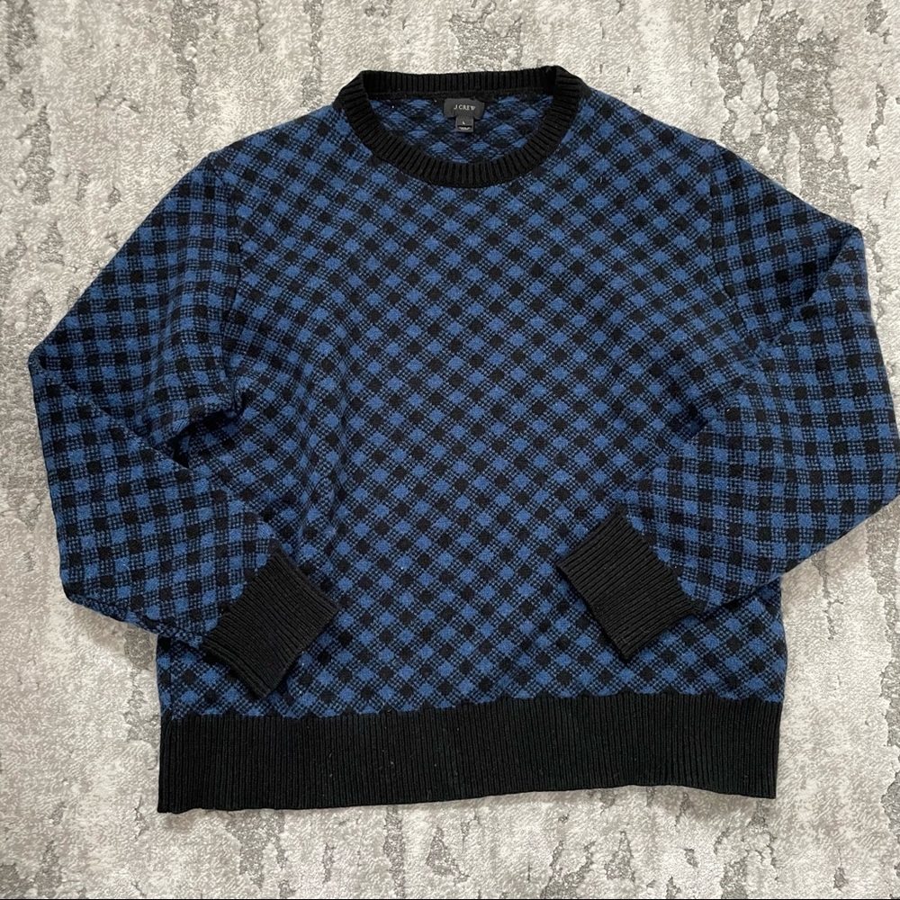 J Crew Mens checkered wool sweater, large
